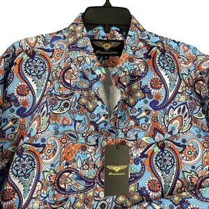 Premiere Mens XL Paisley Button Shirt Multicolor Bright Vintagecore Festival
